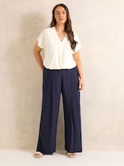 Evans Blue Crepe Pleated Trousers - Image 3 of 5
