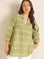 Evans Green Cotton Broderie Blouse - Image 1 of 4