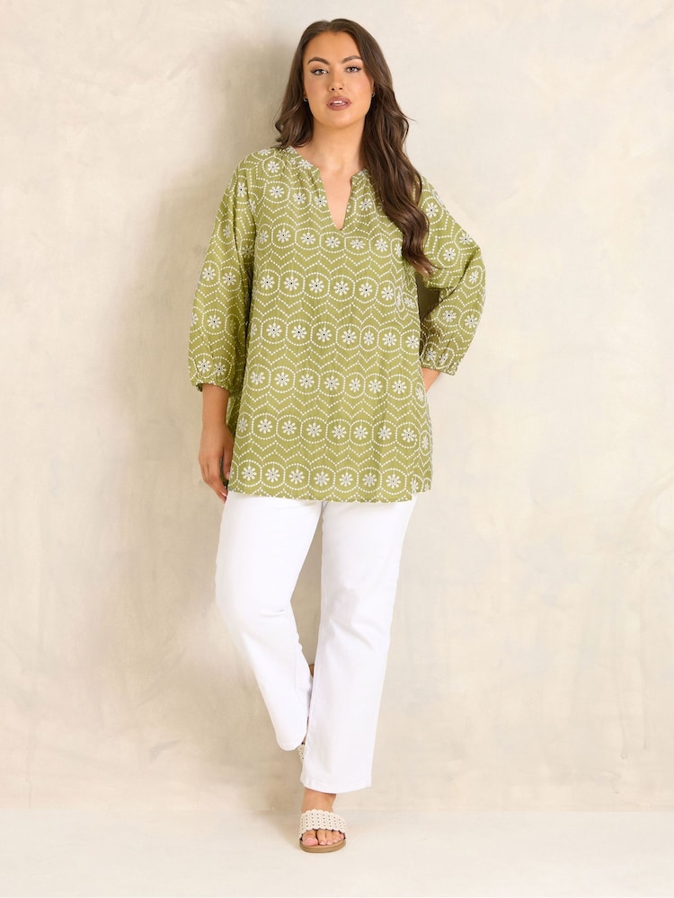 Evans Green Cotton Broderie Blouse - Image 2 of 4