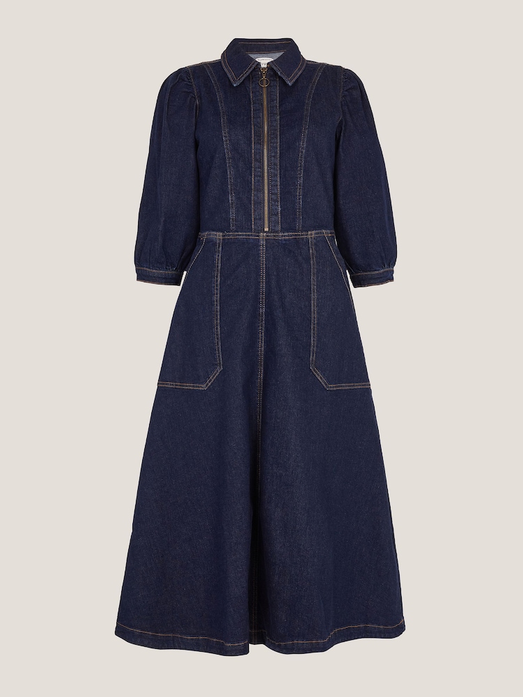Monsoon Blue Erin Zip Denim Midi Dress - Image 5 of 5