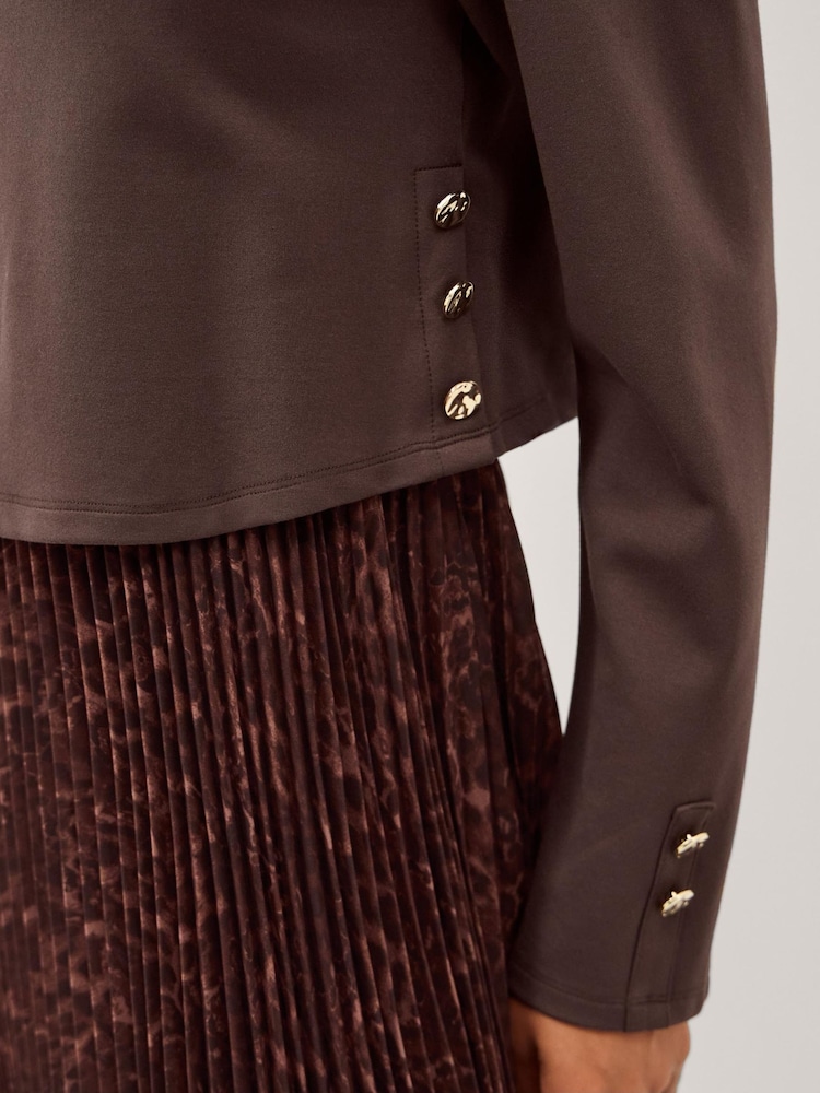 Monsoon Brown Archi Leopard Print Pleated Midi Dress - Image 2 of 5 Monsoon Brown Archi Leopard Print Pleated Midi Dress - Image 2 of 5