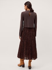 Monsoon Brown Archi Leopard Print Pleated Midi Dress - Image 3 of 5