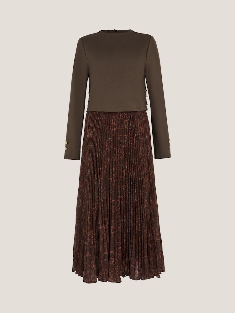 Monsoon Brown Archi Leopard Print Pleated Midi Dress - Image 5 of 5 Monsoon Brown Archi Leopard Print Pleated Midi Dress - Image 5 of 5