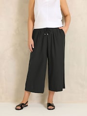 Evans Black Linen Blend Cropped Trousers - Image 1 of 5