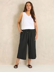 Evans Black Linen Blend Cropped Trousers - Image 3 of 5