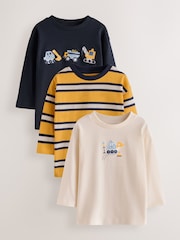 Navy Digger Embroidery Long Sleeve Graphic T-Shirts 3 Pack (3mths-7yrs) - Image 1 of 7