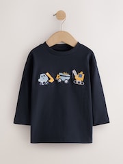 Navy Digger Embroidery Long Sleeve Graphic T-Shirts 3 Pack (3mths-7yrs) - Image 2 of 7