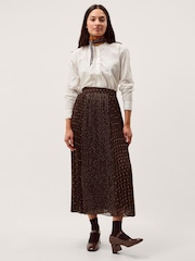Monsoon Brown Demi Polka Dot Pleated Midi Skirt - Image 1 of 5