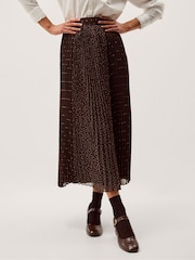 Monsoon Brown Demi Polka Dot Pleated Midi Skirt - Image 2 of 5