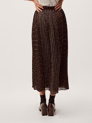 Monsoon Brown Demi Polka Dot Pleated Midi Skirt - Image 3 of 5