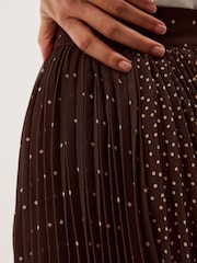 Monsoon Brown Demi Polka Dot Pleated Midi Skirt - Image 4 of 5