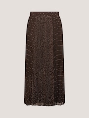 Monsoon Brown Demi Polka Dot Pleated Midi Skirt - Image 5 of 5