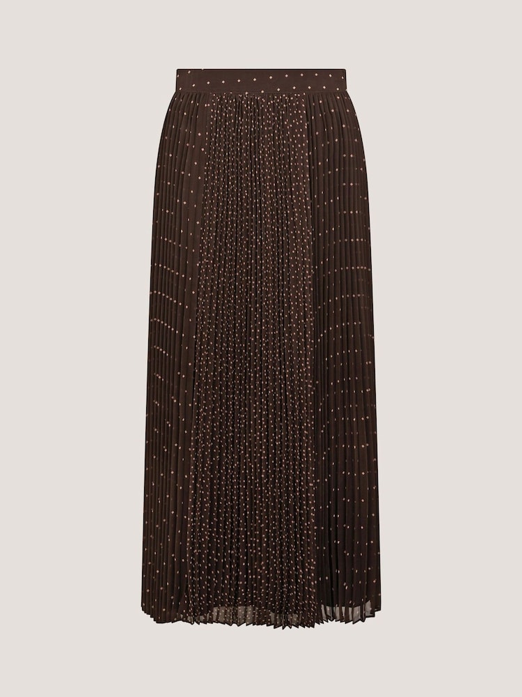 Monsoon Brown Demi Polka Dot Pleated Midi Skirt - Image 5 of 5