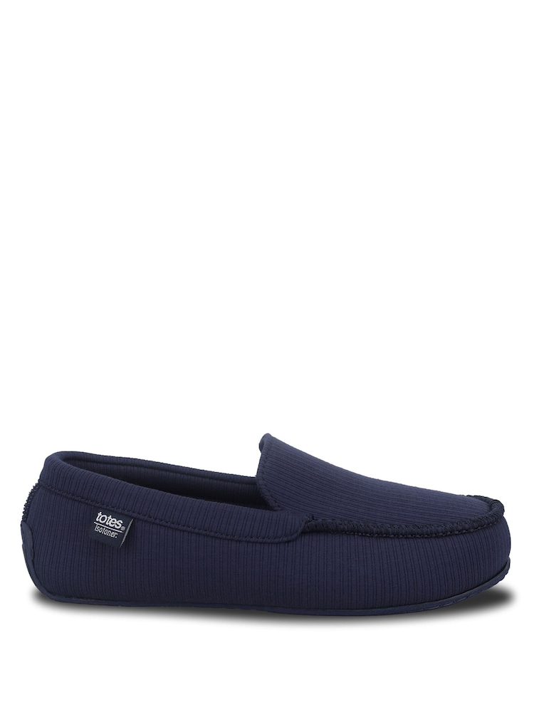 Totes Blue Isotoner Ribbed Moccasin Slippers - Image 2 of 4 Totes Blue Isotoner Ribbed Moccasin Slippers - Image 2 of 4