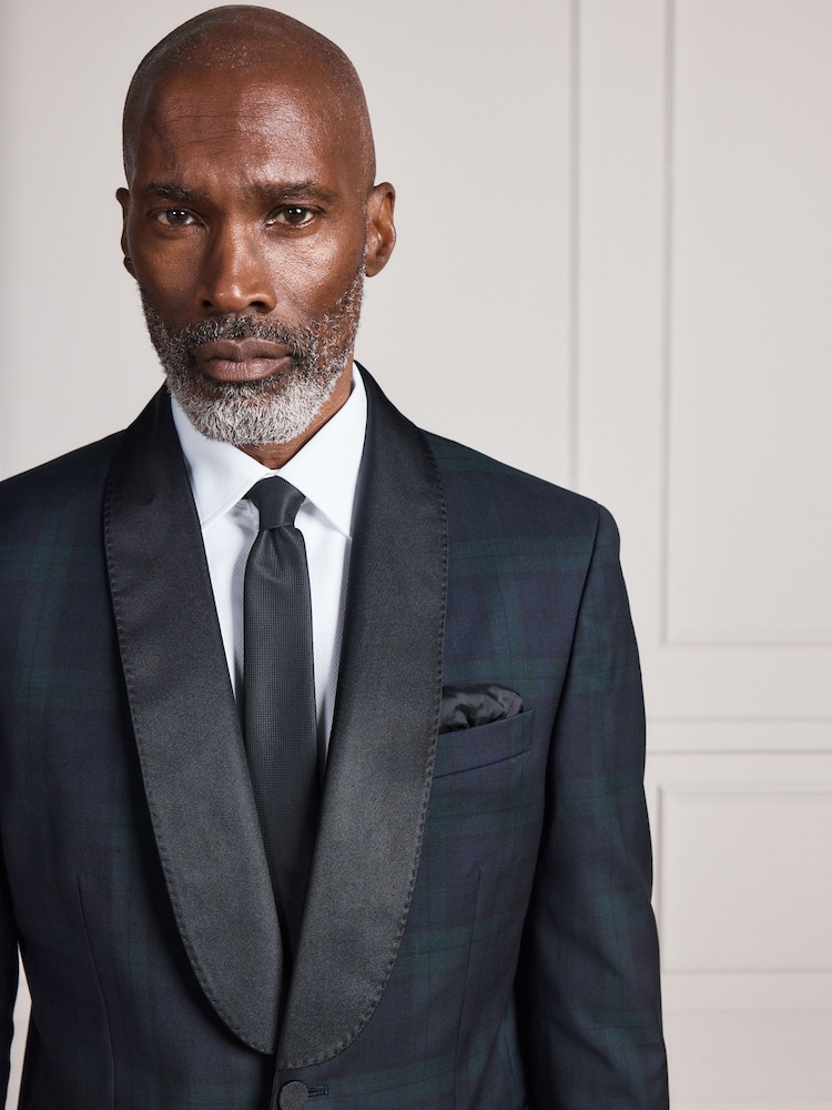أسود/أخضر - Signature Tailored Fit Marzotto Shawl Tartan Tuxedo Suit Jacket - صورة 1 من 10