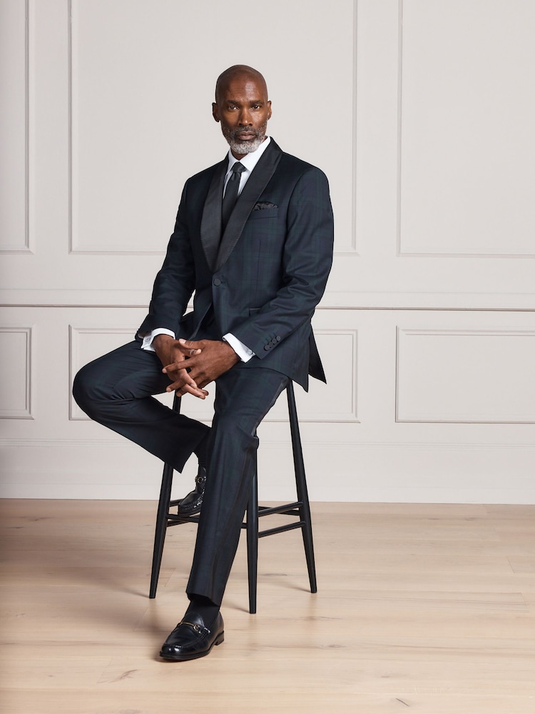 أسود/أخضر - Signature Tailored Fit Marzotto Shawl Tartan Tuxedo Suit Jacket - صورة 2 من 10