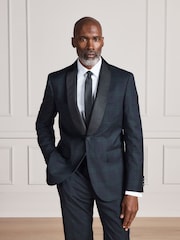 أسود/أخضر - Signature Tailored Fit Marzotto Shawl Tartan Tuxedo Suit Jacket - صورة 3 من 10