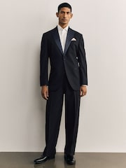 Navy Loose Fit Sparkle Lurex Striped Shawl Tuxedo Suit Jacket - Image 2 of 11