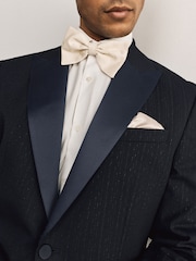 Navy Loose Fit Sparkle Lurex Striped Shawl Tuxedo Suit Jacket - Image 4 of 11