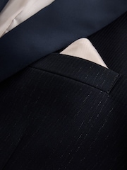 Navy Loose Fit Sparkle Lurex Striped Shawl Tuxedo Suit Jacket - Image 7 of 11