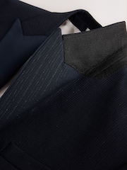 Navy Loose Fit Sparkle Lurex Striped Shawl Tuxedo Suit Jacket - Image 9 of 11