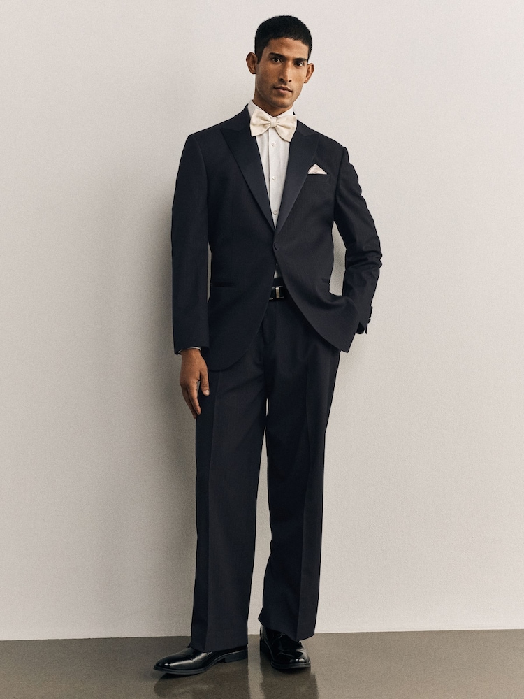 Navy Loose Fit Sparkle Lurex Striped Tuxedo Suit Trousers - Image 1 of 10