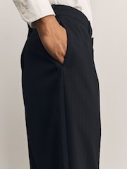 Navy Loose Fit Sparkle Lurex Striped Tuxedo Suit Trousers - Image 4 of 10