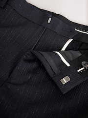 Navy Loose Fit Sparkle Lurex Striped Tuxedo Suit Trousers - Image 8 of 10