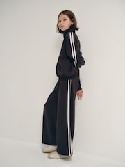 The Set Side Stripe Zip Neck and Wide Leg Joggers Set Chocolate Brown - Image 1 of 10