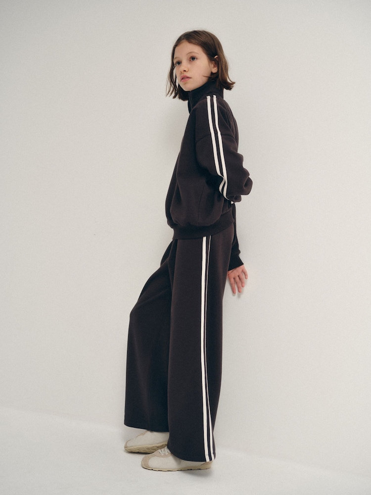 The Set Side Stripe Zip Neck and Wide Leg Joggers Set Chocolate Brown - Image 1 of 10