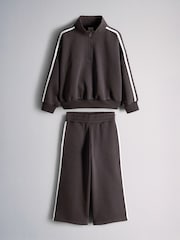 The Set Side Stripe Zip Neck and Wide Leg Joggers Set Chocolate Brown - Image 2 of 10