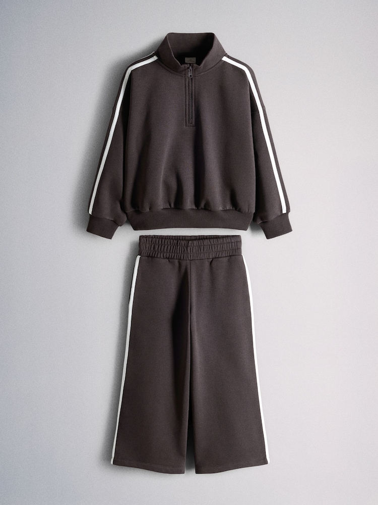 The Set Side Stripe Zip Neck and Wide Leg Joggers Set Chocolate Brown - Image 2 of 10