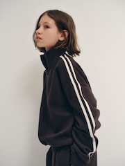 The Set Side Stripe Zip Neck and Wide Leg Joggers Set Chocolate Brown - Image 4 of 10