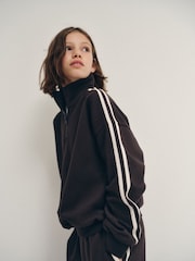 The Set Side Stripe Zip Neck and Wide Leg Joggers Set Chocolate Brown - Image 5 of 10