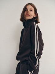 The Set Side Stripe Zip Neck and Wide Leg Joggers Set Chocolate Brown - Image 6 of 10