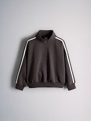 The Set Side Stripe Zip Neck and Wide Leg Joggers Set Chocolate Brown - Image 7 of 10