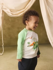 Cath Kidston White/Green Raglan Dinosaur Embroidered Cath Kidston Long Sleeve T-Shirt (3mths-7yrs) - Image 3 of 9