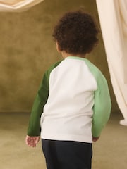 Cath Kidston White/Green Raglan Dinosaur Embroidered Cath Kidston Long Sleeve T-Shirt (3mths-7yrs) - Image 4 of 9