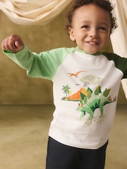 Cath Kidston White/Green Raglan Dinosaur Embroidered Cath Kidston Long Sleeve T-Shirt (3mths-7yrs) - Image 5 of 9