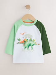 Cath Kidston White/Green Raglan Dinosaur Embroidered Cath Kidston Long Sleeve T-Shirt (3mths-7yrs) - Image 6 of 9