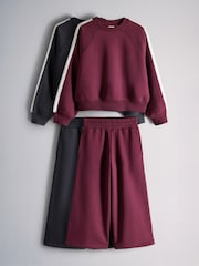 The Set 2 Pack Side Stripe Crew Neck and Wide Leg Joggers Set Red/Blue - Image 3 of 9