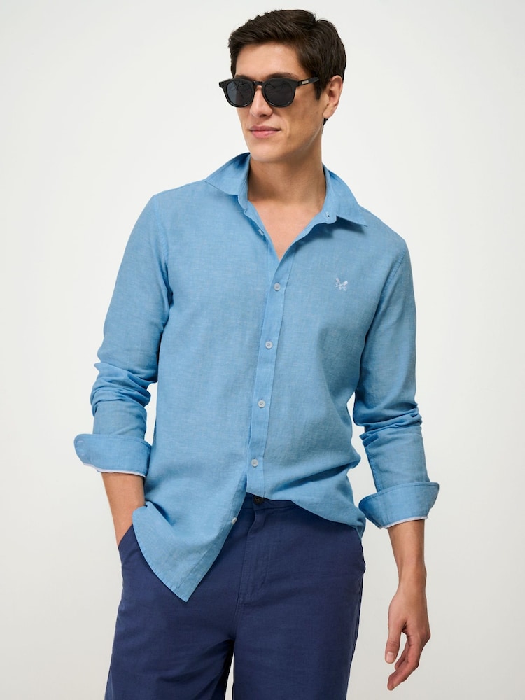 Crew Clothing Blue Long-Sleeve Linen Shirt - Image 1 of 5 Crew Clothing Blue Long-Sleeve Linen Shirt - Image 1 of 5