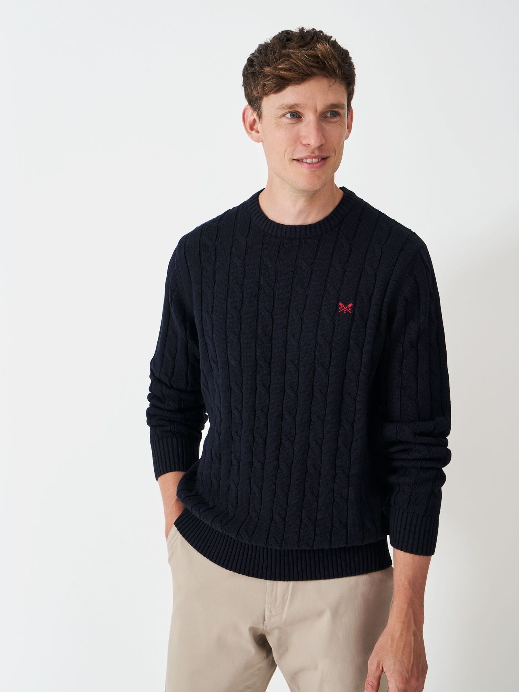 511042● 19aw CALEE CREW NECK KNIT Comprar Azul - Crew Clothing 100% algodão Oarsman Cable Knit Crew