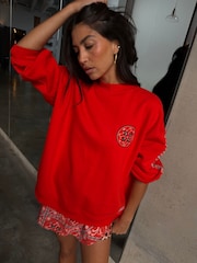 Never Fully Dressed Red Bandana Embroidered Print Crew Neck Sweatshirt - Image 1 of 6