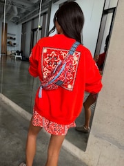 Never Fully Dressed Red Bandana Embroidered Print Crew Neck Sweatshirt - Image 2 of 6