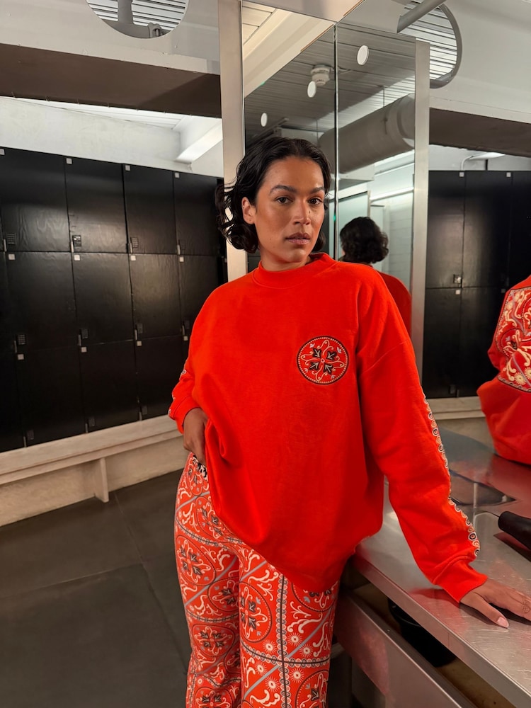 Never Fully Dressed Red Bandana Embroidered Print Crew Neck Sweatshirt - Image 6 of 6