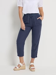 M&Co Navy Blue Linen Blend Cropped Trousers - Image 1 of 2