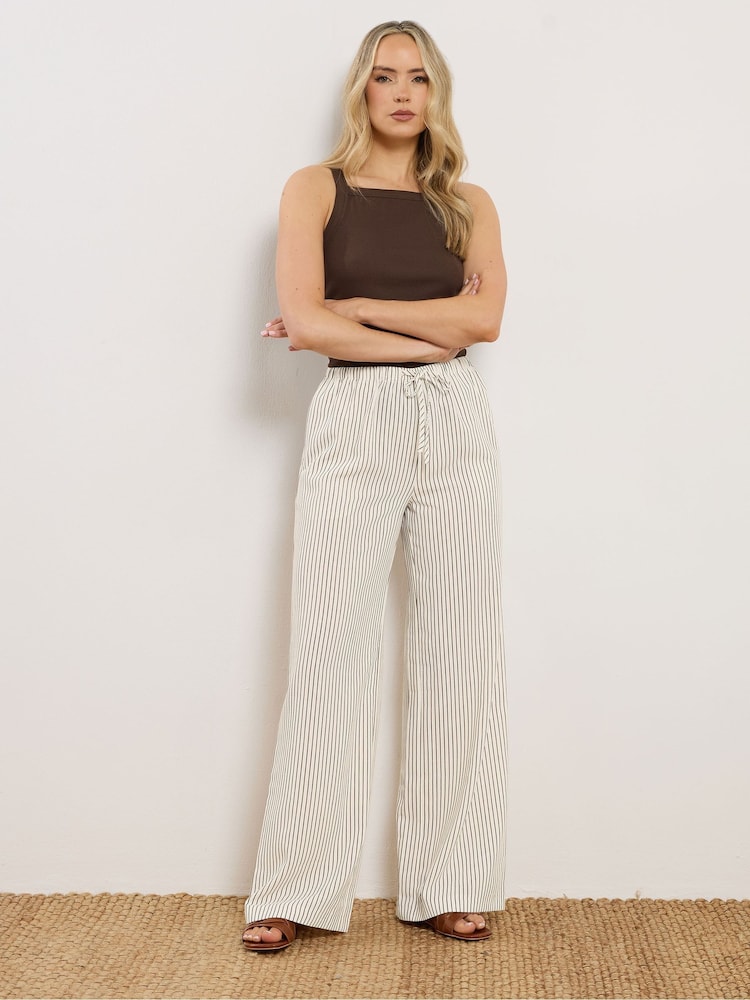 Long Tall Sally Cream Stripe Wide Leg Trousers - Image 1 of 5