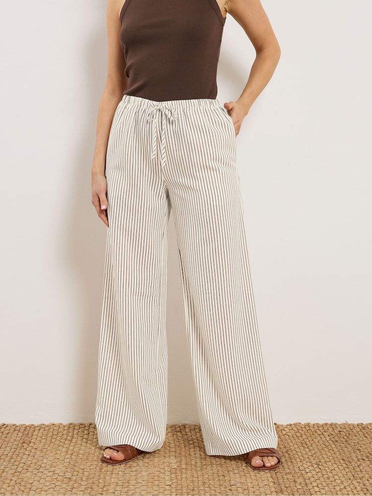 Long Tall Sally Cream Stripe Wide Leg Trousers - Image 2 of 5