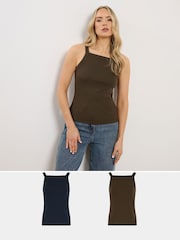 Long Tall Sally Brown High Neck Ribbed Vest Tops 2 Pack - Image 1 of 8